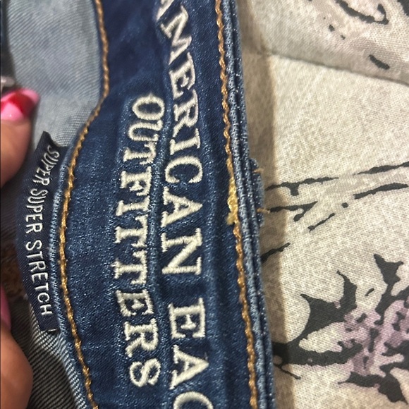 Y2K American Eagle Low Rise Blue Distressed Skinny Jeans Stretch Jegging - Picture 3 of 4